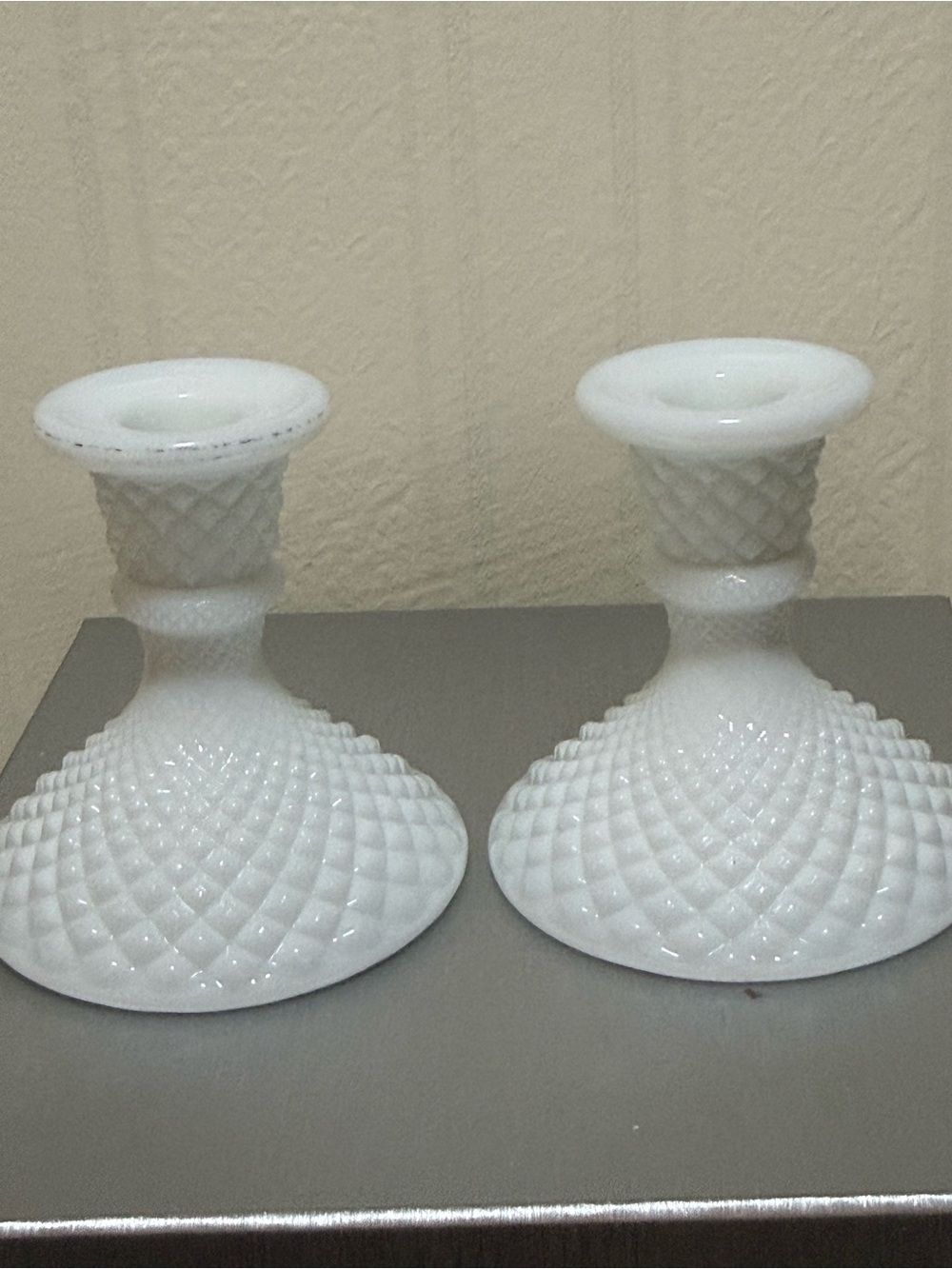 Classic White Milk Glass Candlestick Pair - Elegant Home Accent